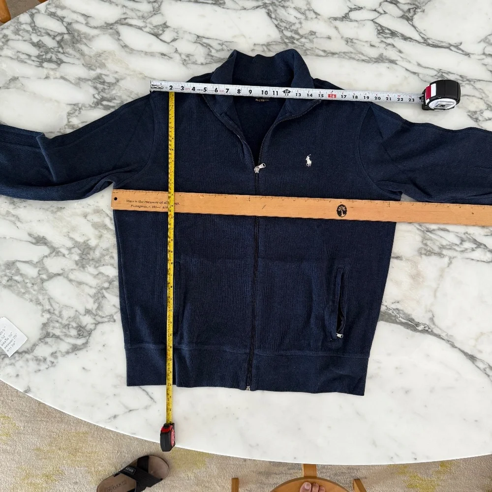 Polo Ralph Lauren Blue Cotton Men's‎ Pullover Sweater with full Zip, Large